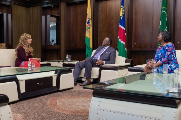 Dr. Rasha Kelej, CEO of Merck Foundation & President, Merck More Than a Mother during her meeting with H.E. HAGE GEINGOB, The President of Namibia and H.E. MONICA GEINGOS, The First Lady of Namibia & Ambassador of Merck More Than a Mother
