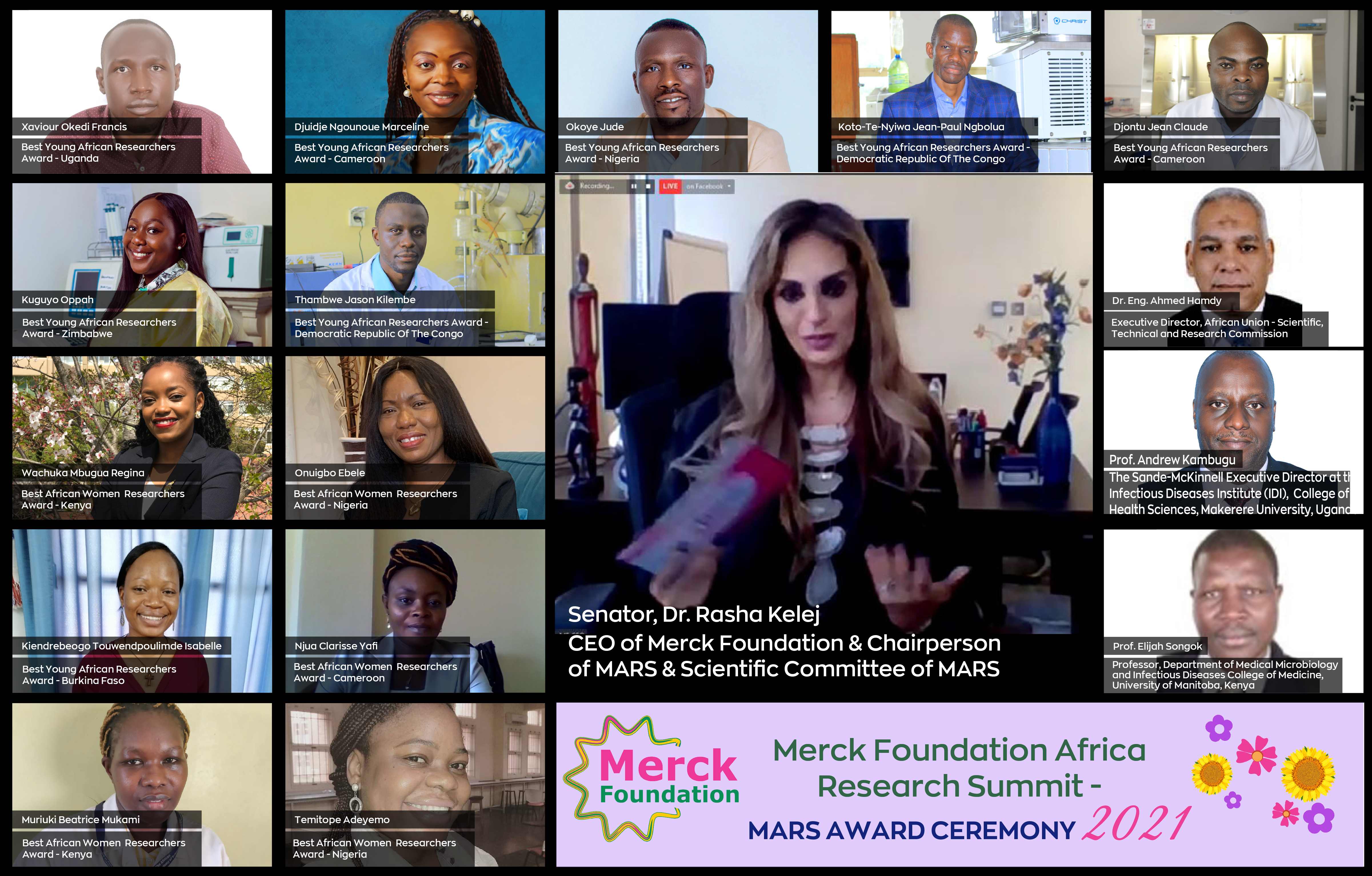 Merck Foundation Africa Research Summit MARS 2020 Winners Virtual Awards Ceremony Presided by Senator Dr. Rasha Kelej, CEO of Merck Foundation And Chairperson of MARS & Scientific Committee of MARS.
