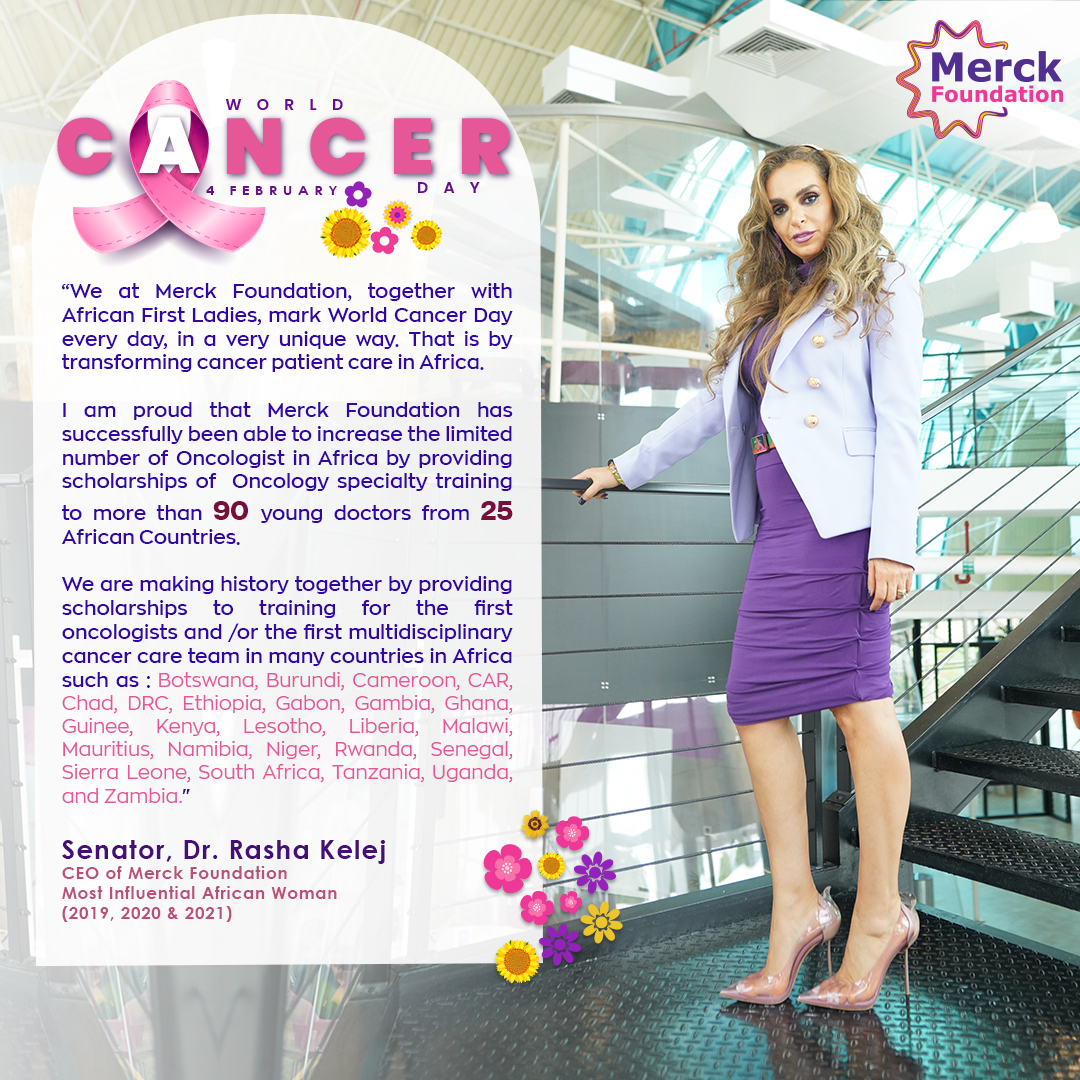 Senator Dr Rasha Kelej CEO of Merck Foundation marking World Cancer Day 2022