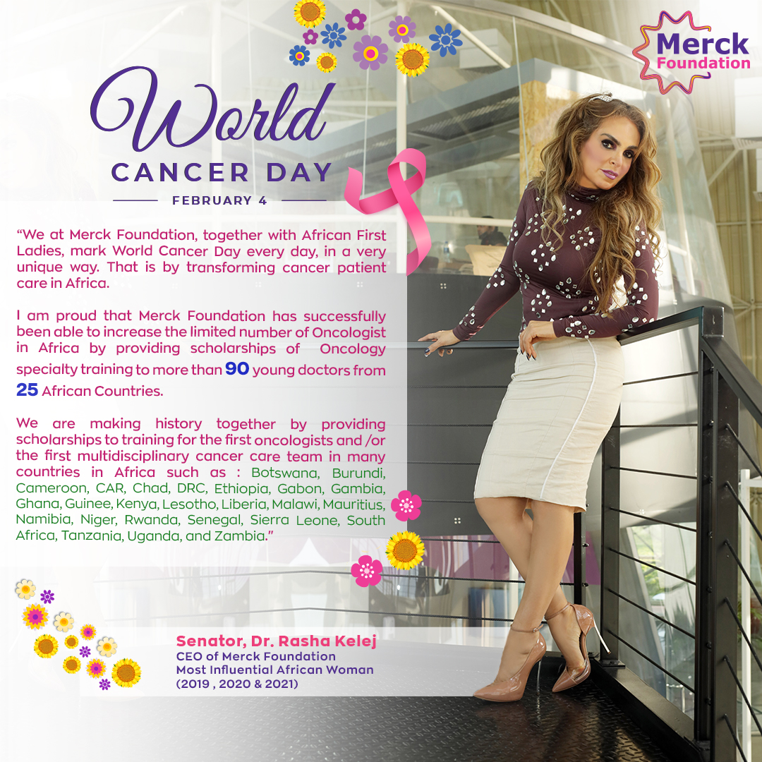Senator Dr Rasha Kelej CEO of Merck Foundation marking World Cancer Day 2022