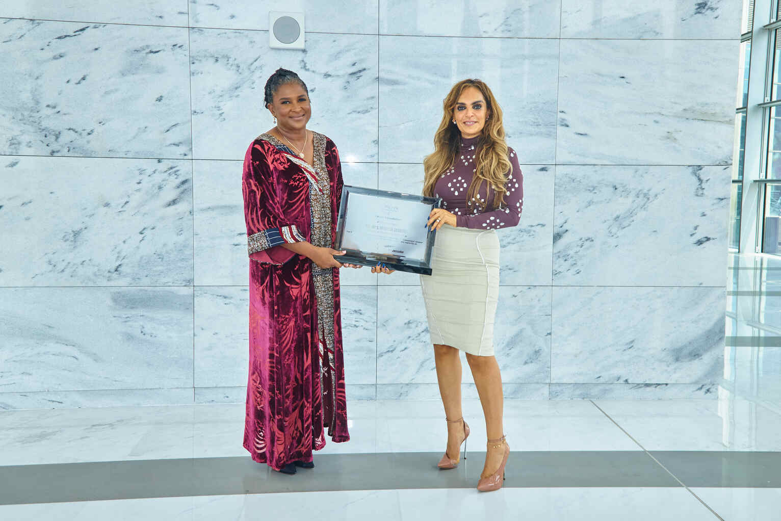 CEO of Merck Foundation, Senator, Dr. Rasha Kelej along with H. E. Mrs. MONICA GEINGOS, The First Lady of Namibia And Ambassador of ‘Merck Foundation More Than A Mother’ during the meeting.