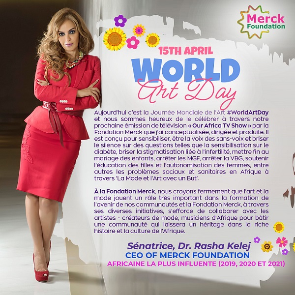 Message from Senator, Dr. Rasha Kelej, CEO of Merck Foundation marking World Art Day 2022.