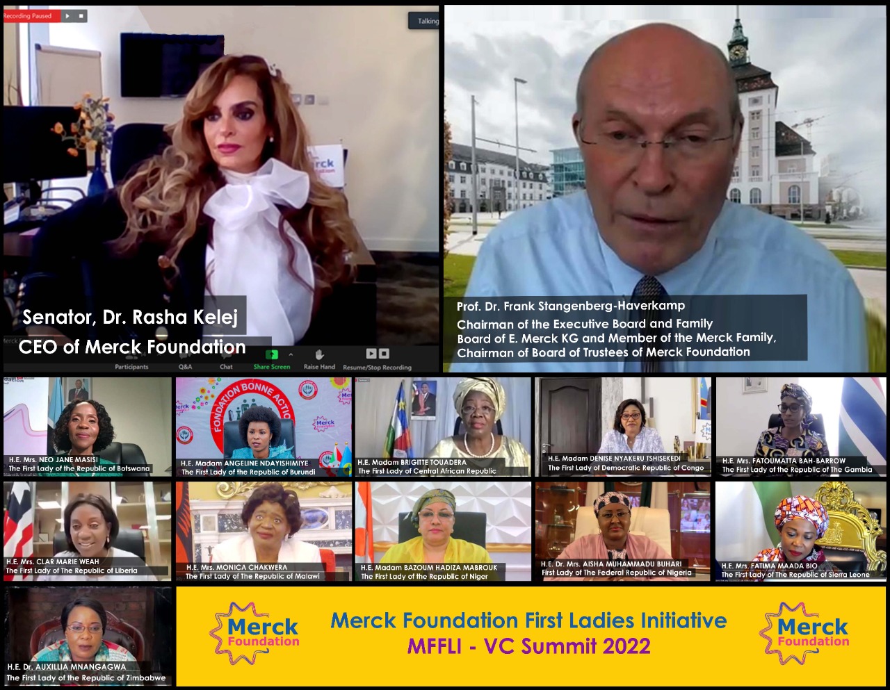 Prof. Dr. Frank Stangenberg Haverkamp, Chairman of both Executive Board of E.Merck KG & Merck Foundation Board of Trustees and Senator, Dr. Rasha Kelej, CEO of Merck Foundation and President of Merck Foundation “More Than a Mother” Campaign during 4th edi