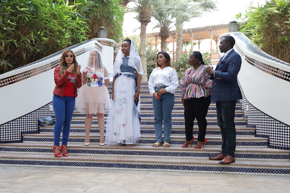 Senator, Dr. Rasha Kelej, CEO of Merck Foundation displaying her designs on Stopping Child Marriage for Our Africa TV Show