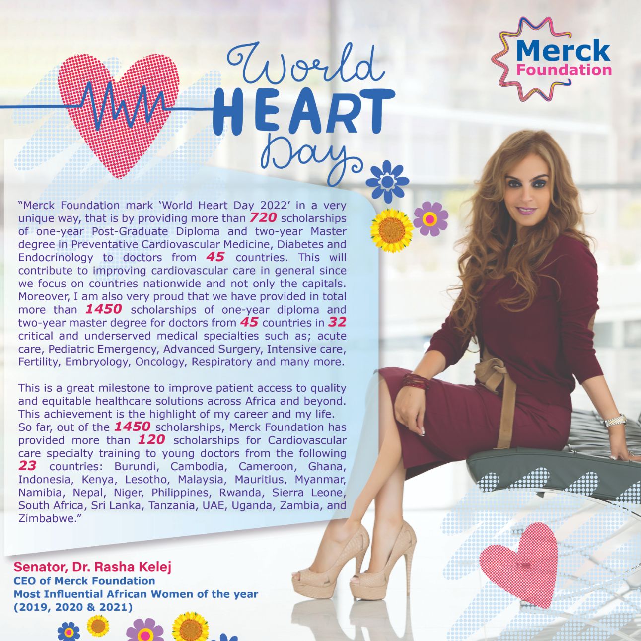 Merck Foundation together with African First Ladies mark “World Heart Day 2022” by providing 720 scholarships of Preventative Cardiovascular, Diabetes and Endocrinology for doctors from 45 countries