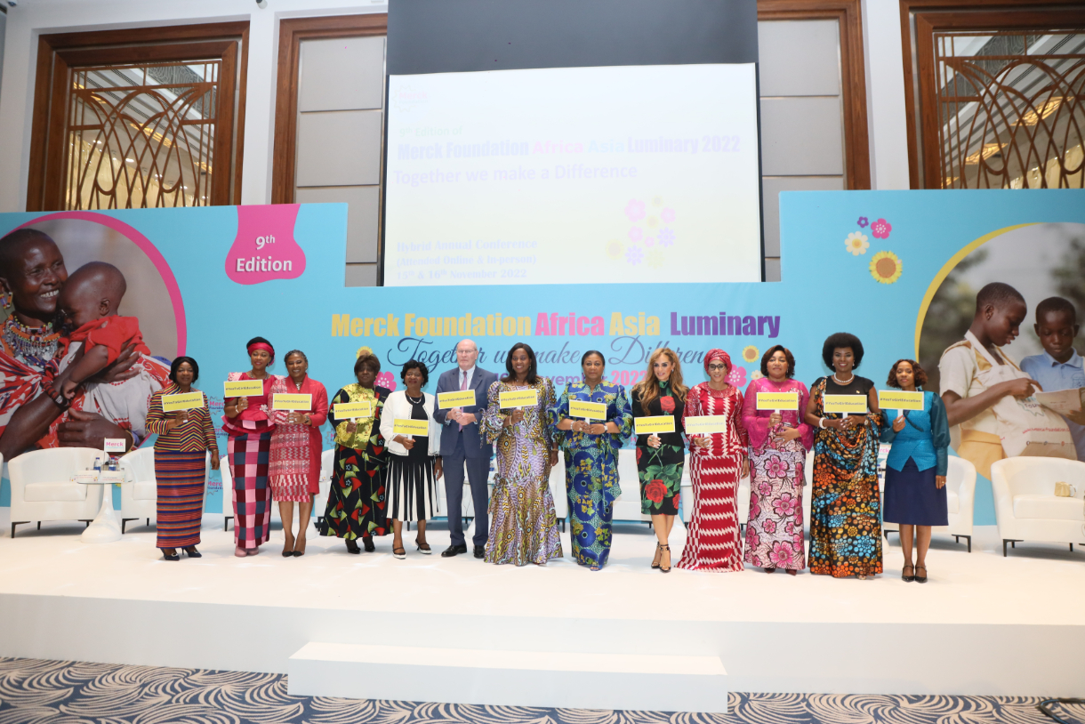 Senator, Dr. Rasha Kelej and Prof. Dr. Frank Stangenberg-Haverkamp with African First Ladies during the 9th Edition of Merck Foundation Africa Asia Luminary (Main 2)