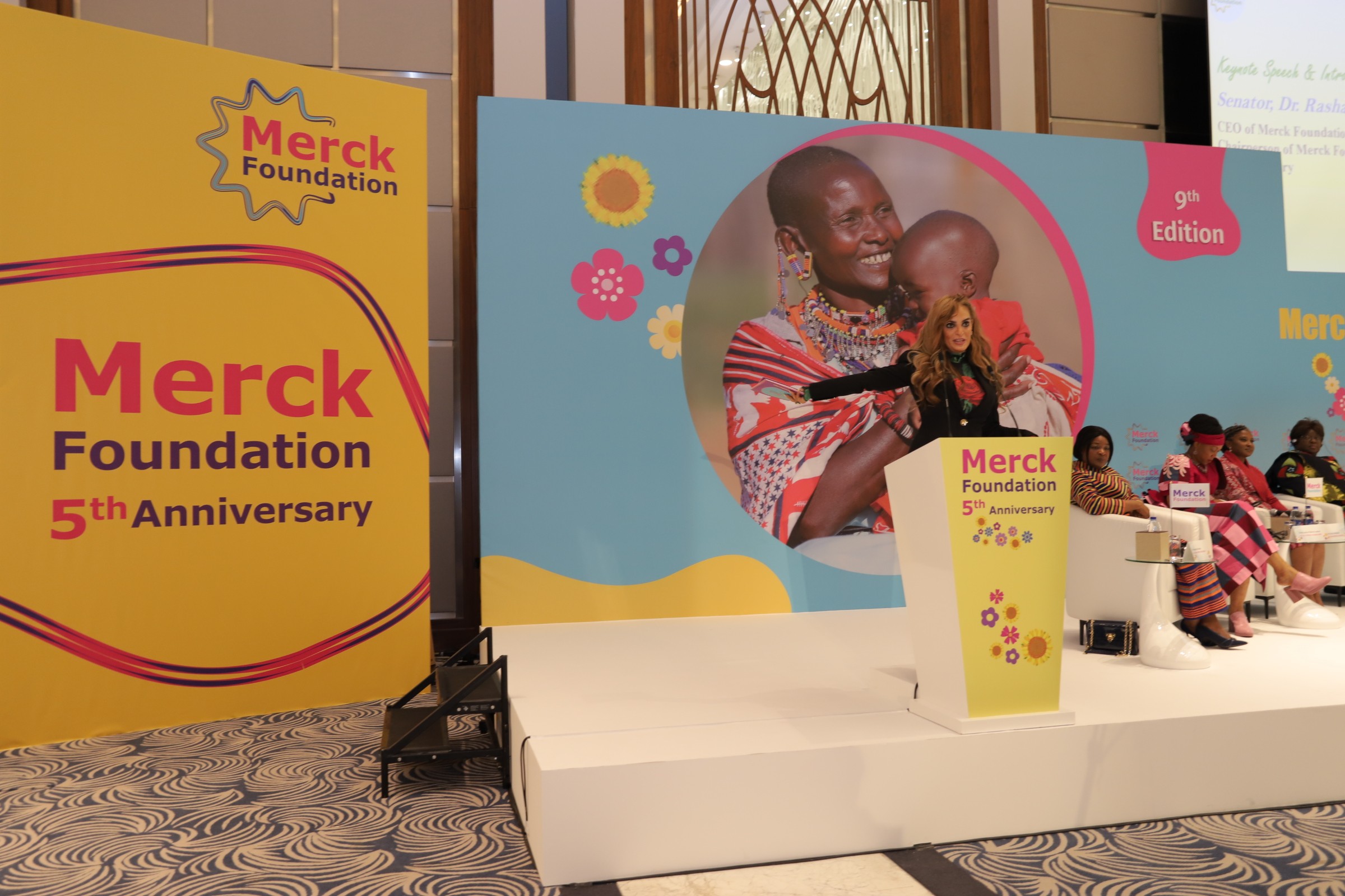 Senator, Dr. Rasha Kelej and Prof. Dr. Frank Stangenberg-Haverkamp with African First Ladies during the 9th Edition of Merck Foundation Africa Asia Luminary