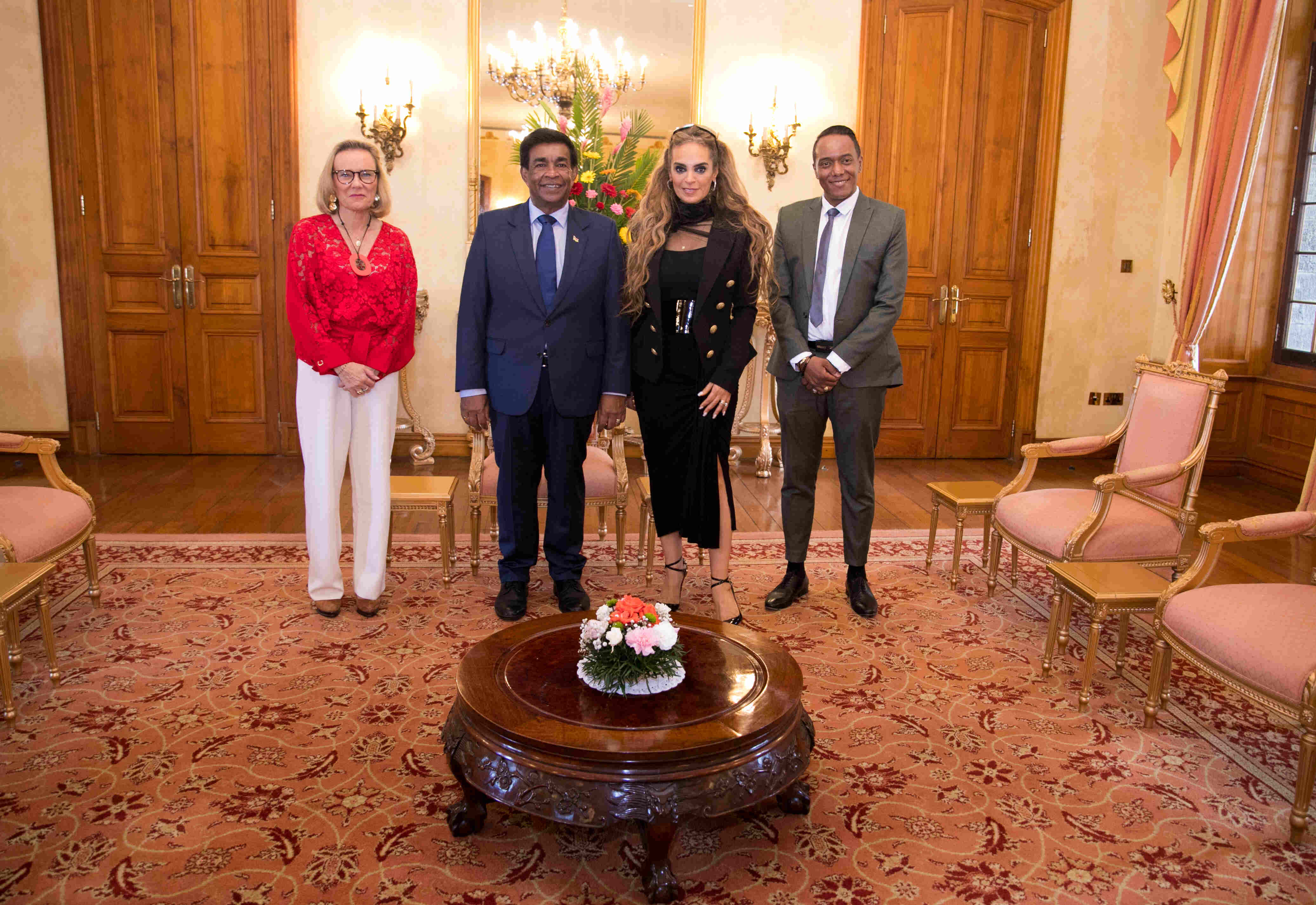 Senator, Dr Rasha Kelej, CEO of Merck Foundation & Dr. Belén Garijo, Chair of the Executive Board & CEO of Merck and Member of Merck Foundation Board of Trustees with His Excellency Mr. PRITHVIRAJSING ROOPUN G.C.S.K , President of Mauritius, during their 