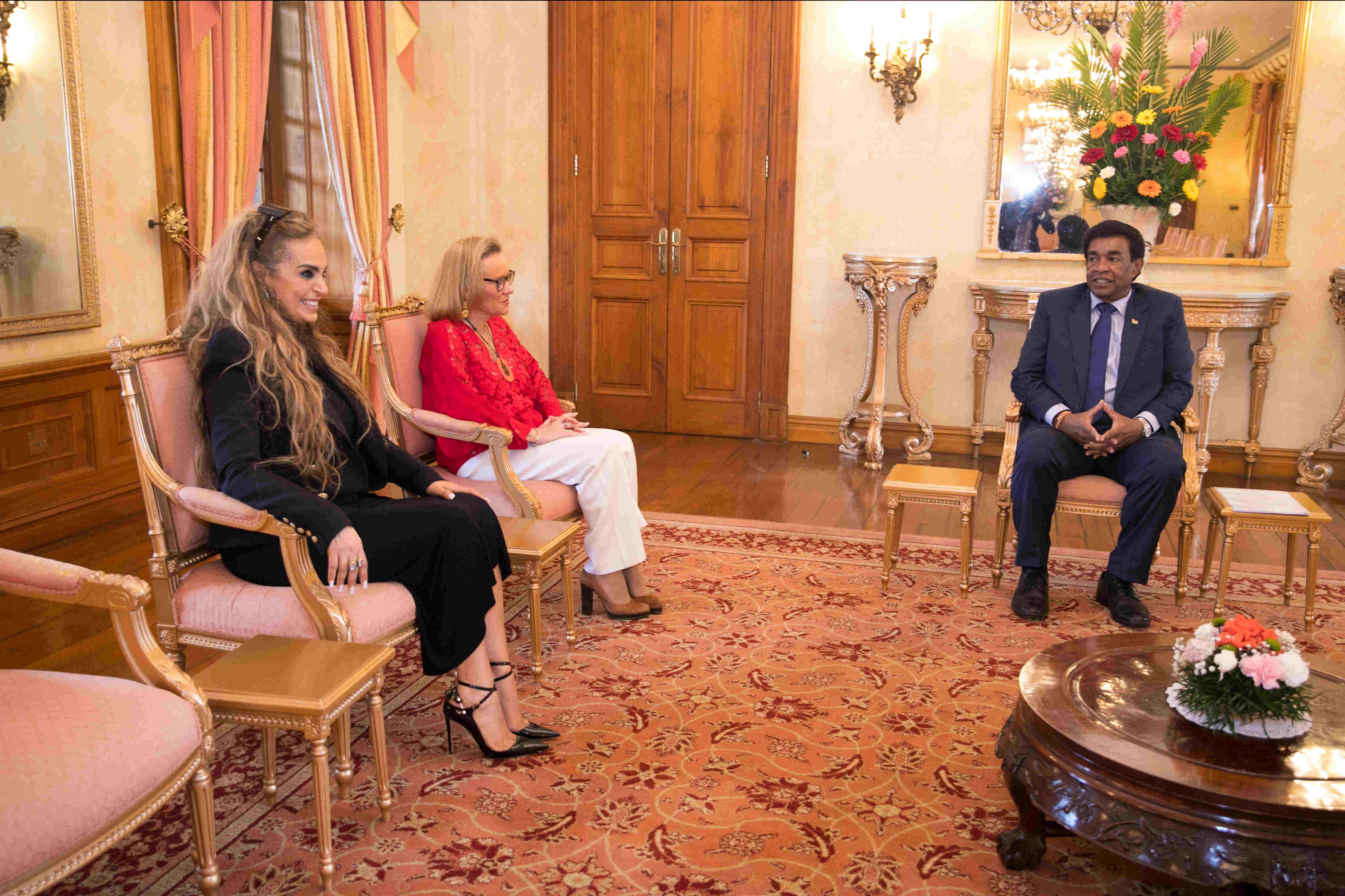 Senator, Dr Rasha Kelej, CEO of Merck Foundation & Dr. Belén Garijo, Chair of the Executive Board & CEO of Merck and Member of Merck Foundation Board of Trustees with His Excellency Mr. PRITHVIRAJSING ROOPUN G.C.S.K , President of Mauritius, during their 