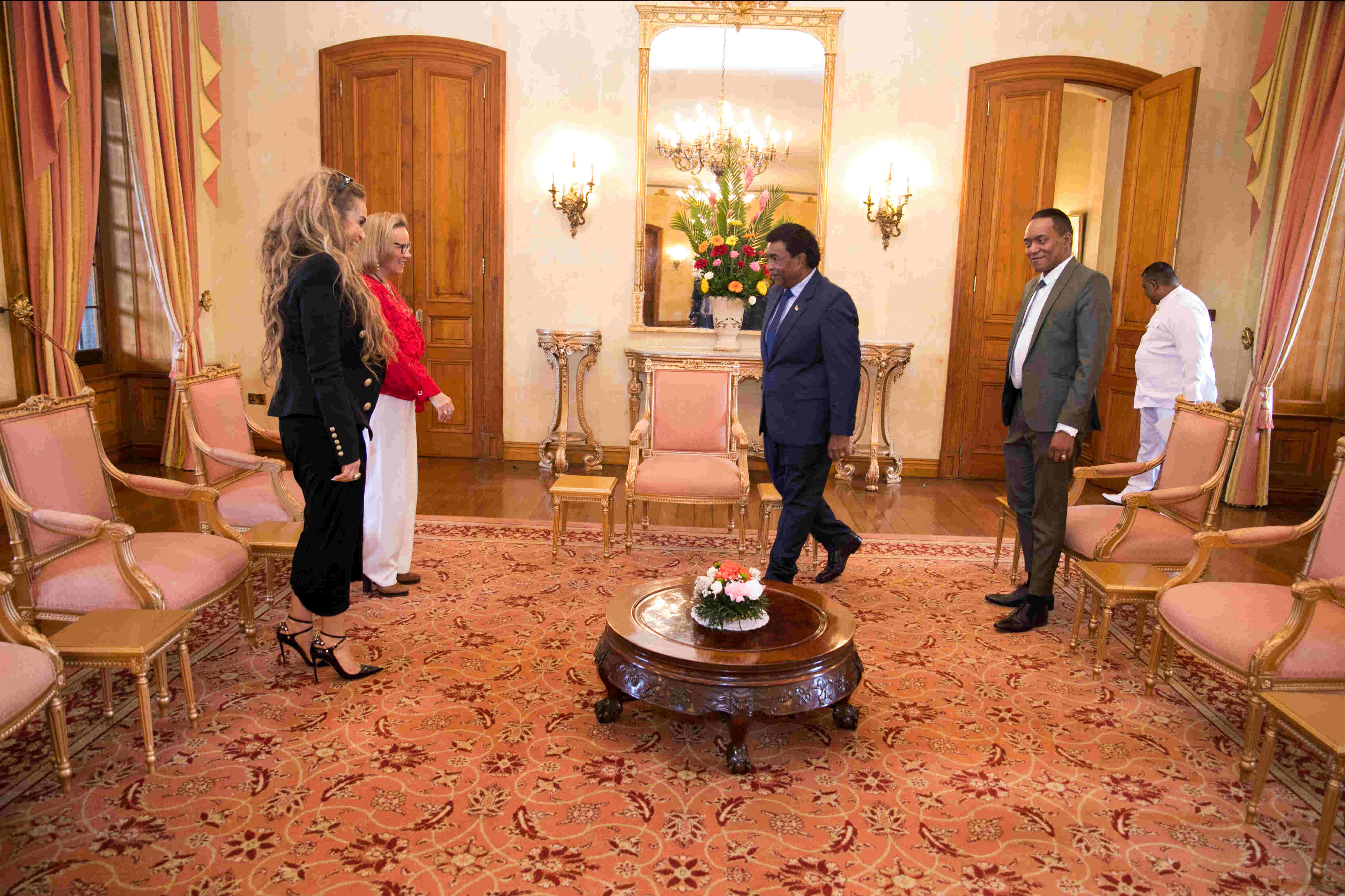 Senator, Dr Rasha Kelej, CEO of Merck Foundation & Dr. Belén Garijo, Chair of the Executive Board & CEO of Merck and Member of Merck Foundation Board of Trustees with His Excellency Mr. PRITHVIRAJSING ROOPUN G.C.S.K , President of Mauritius, during their 