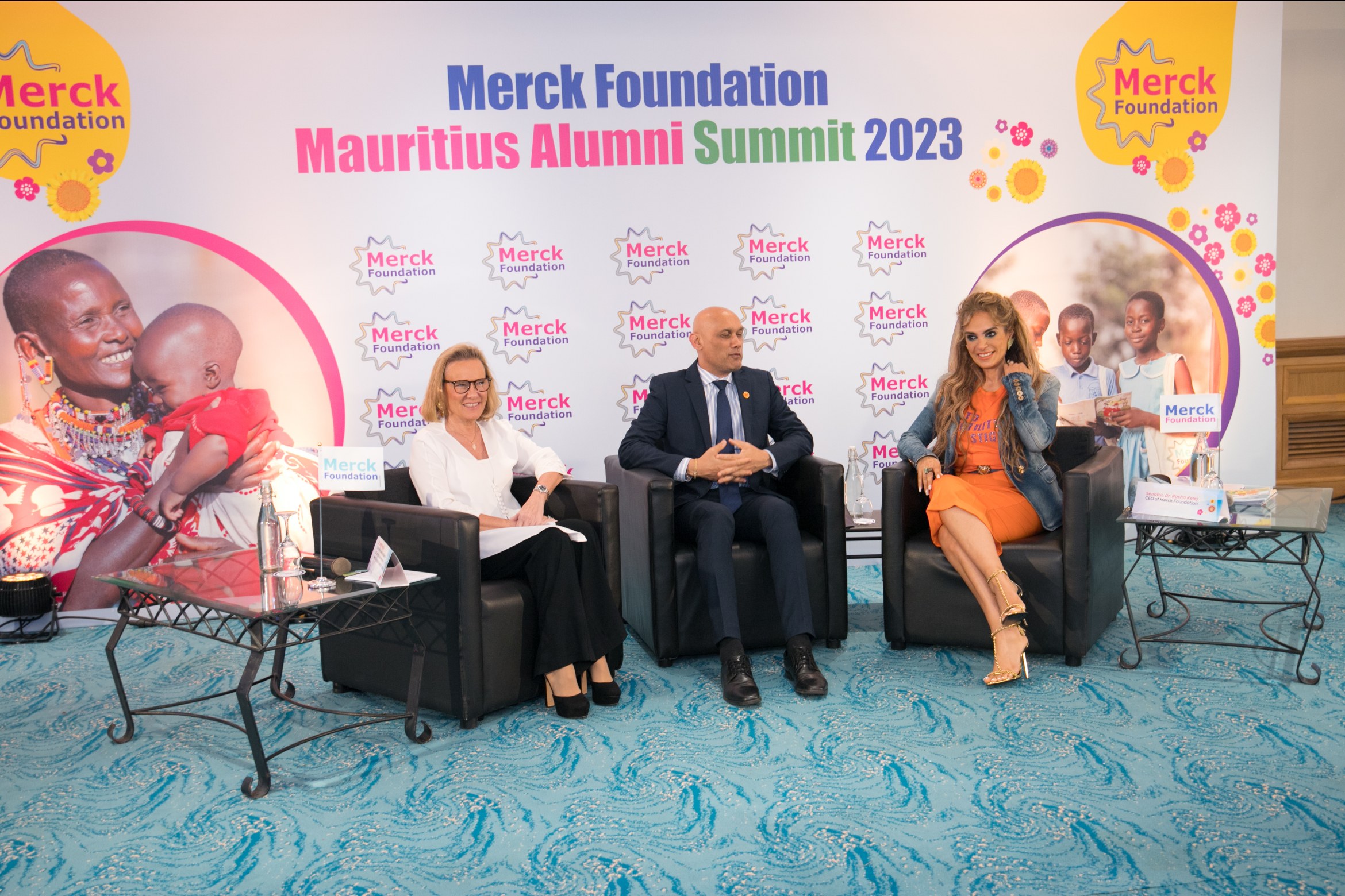 Senator, Dr Rasha Kelej, CEO of Merck Foundation & Dr. Belén Garijo, Chair of the Executive Board & CEO of Merck and Member of Merck Foundation Board of Trustees with Dr. The Honourable Kailesh Kumar JAGUTPAL, Minister of Health and Wellness of Mauritius 
