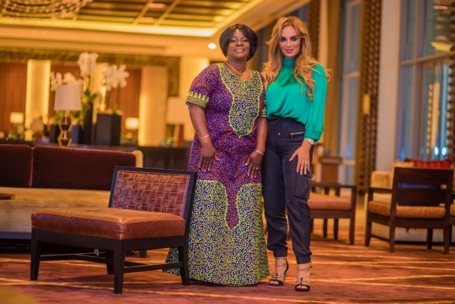 Dr. Rasha Kelej with H.E Madam Esther Lungu, The First Lady of Zambia in conversation preparing for the Merck Africa Asia Luminary 2019