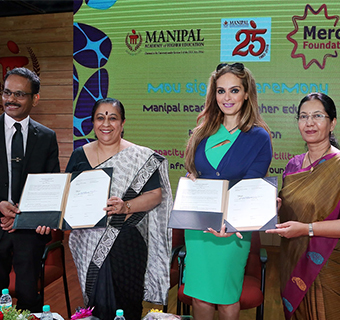 Dr Rasha Kelej, CEO of Merck Foundation and President of Merck More Than a Mother, Prof. Poornima Baliga, the Pro Vice-Chancellor of MAHE and Dr. Satish Kumar Adiga, Professor & Head, Clinical Embryology department KMC during MoU signing ceremony 