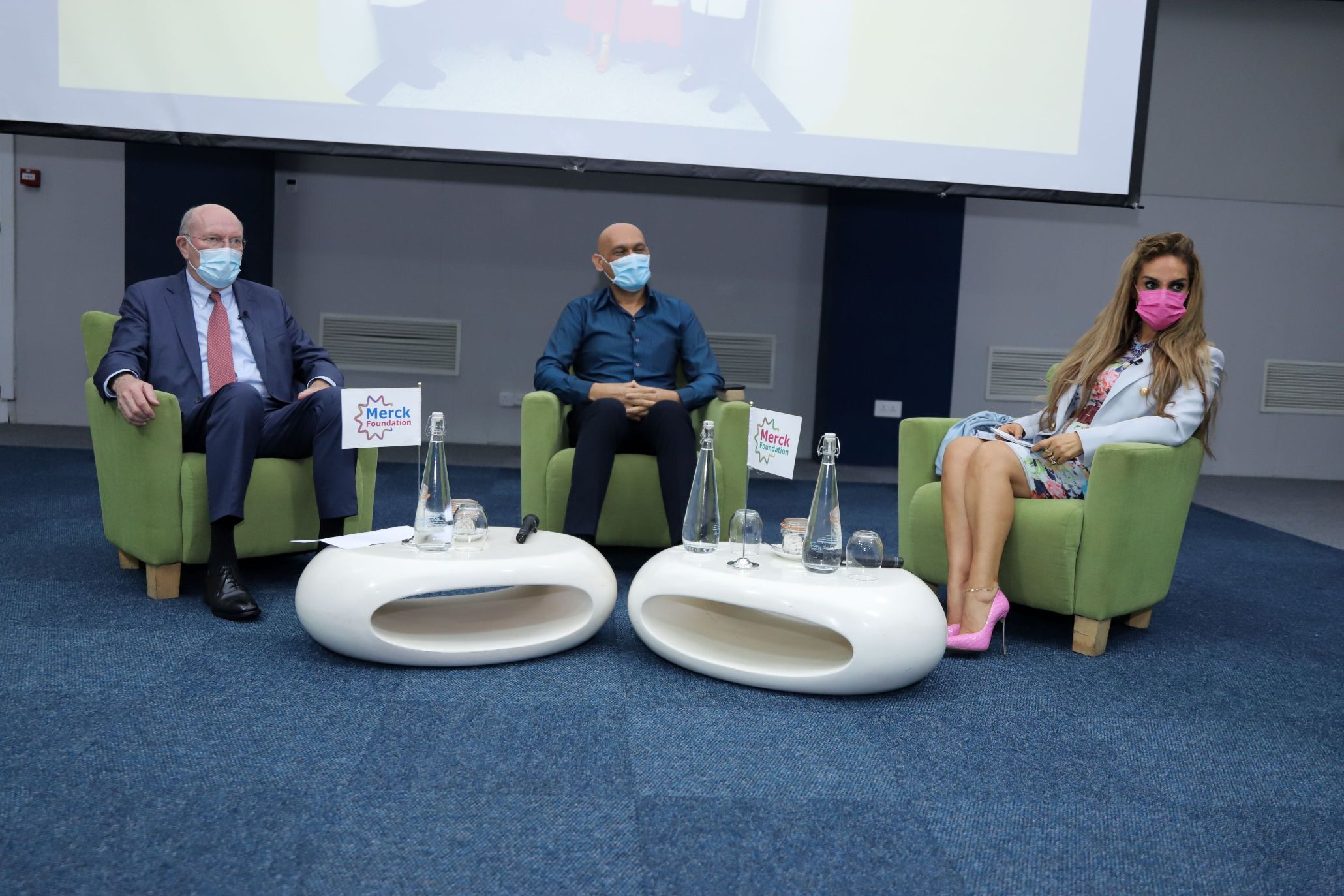 Prof. Dr. Frank Stangenberg Haverkamp, Chairman of both Executive Board of E.Merck KG & Merck Foundation Board of Trustees and HON?BLE KAILASH KUMAR JAGUTPAL, Minister of Health of Mauritius and Senator, Dr. Rasha Kelej, CEO of Merck Foundation, during Me