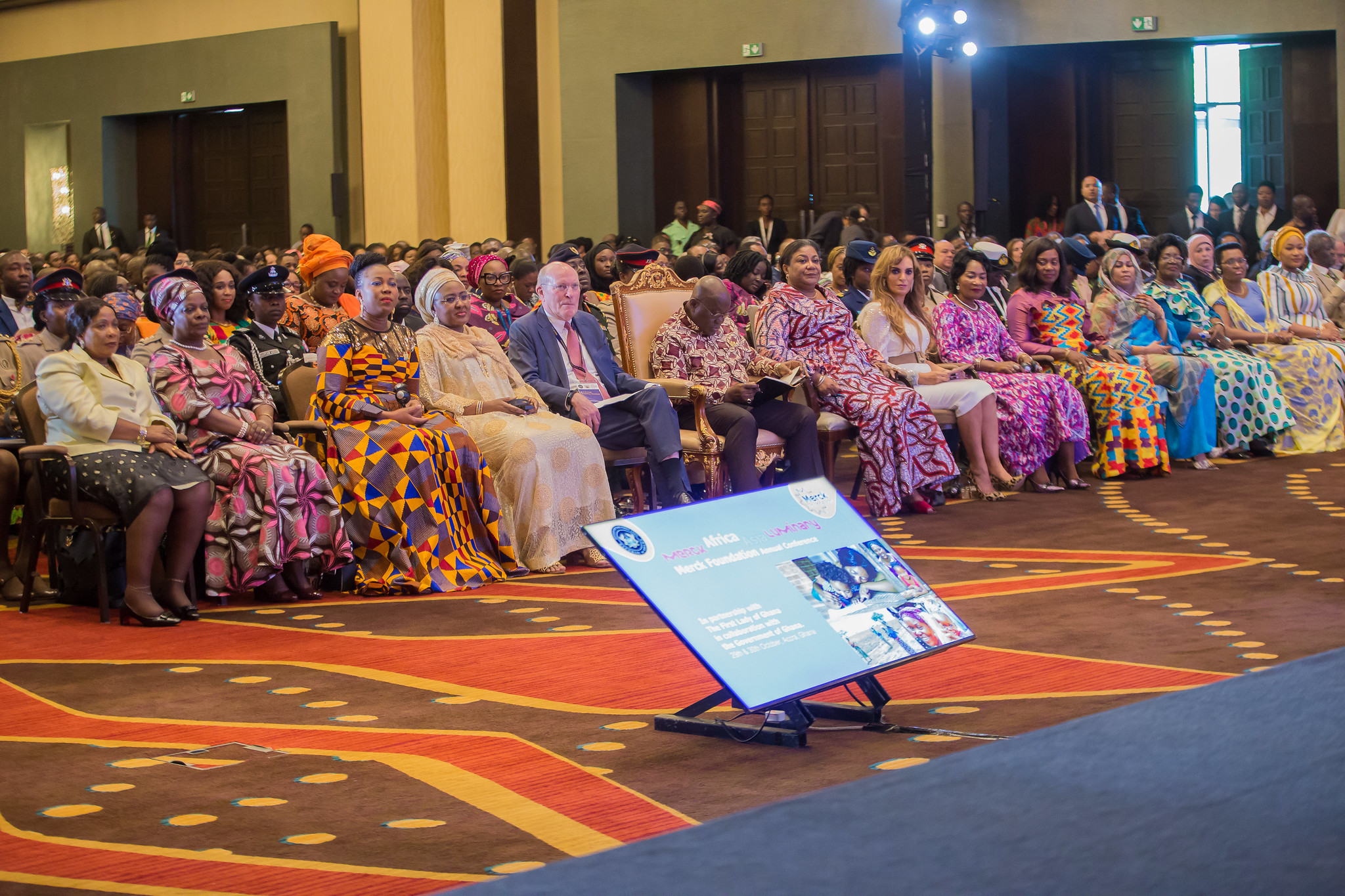 H.E. Mr. Nana Addo Dankwa Akufo-Addo, President of Ghana welcomed by Dr. Rasha Kelej, CEO Merck Foundation & Africa First Ladies during inaugural ceremony for 6th edition of Merck Africa Asia Luminary 2019 in Accra, Ghana
