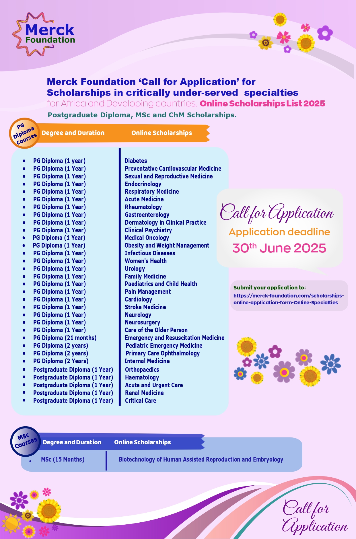 Call for Applications - Online Scholarships in critically underserved specialties 2025